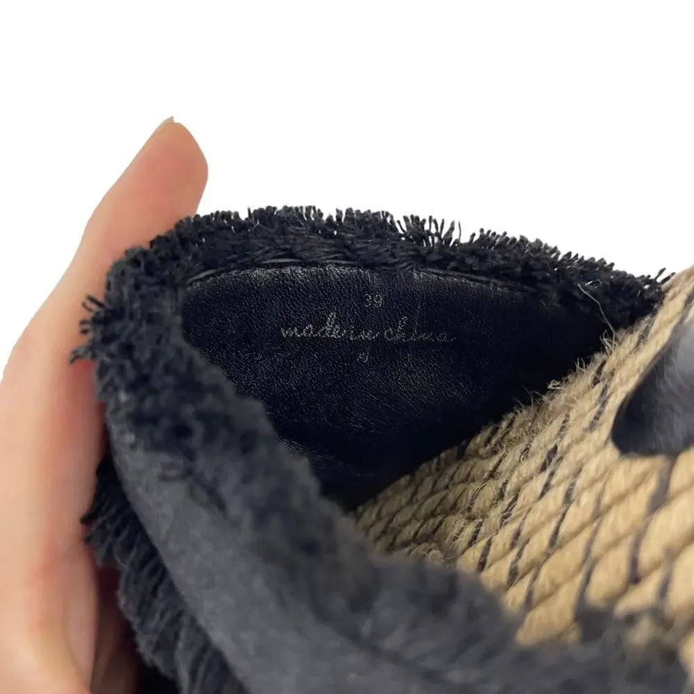 JOIE Black Cain Fringe Espadrille Mules Slides Shoes Size 39 US 9